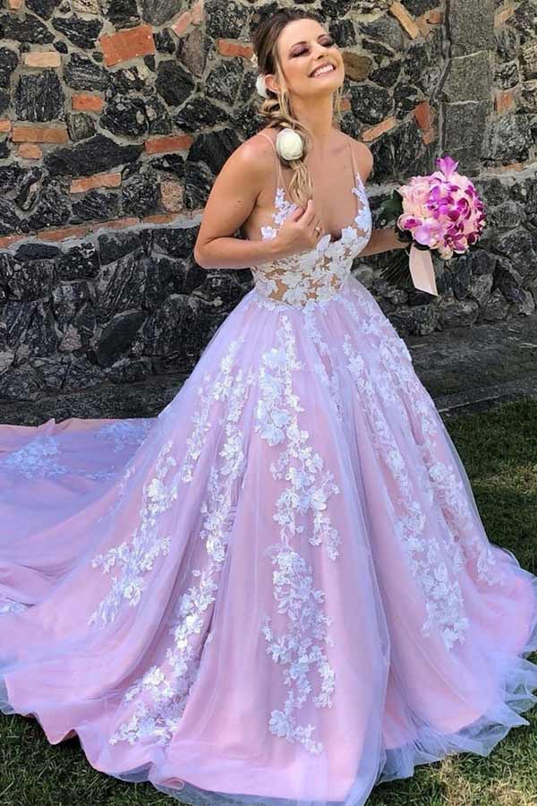 Gorgeous A-Line White Wedding Dress With Roses Floral