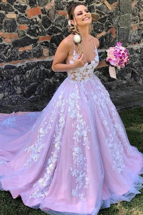 Gorgeous A-Line White Wedding Dress With Roses Floral