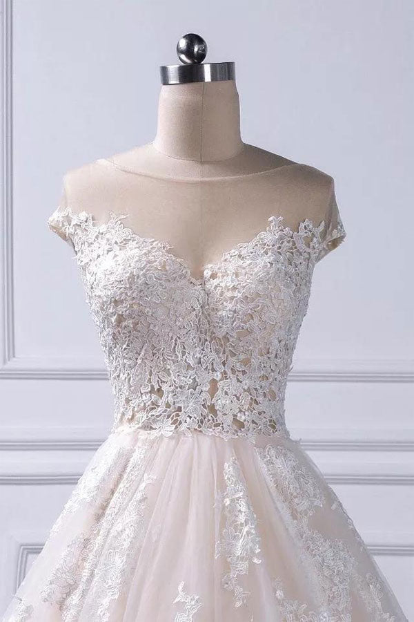 Gorgeous Ball Gown Cap Sleeve Wedding Dress With Lace Appliques WW263