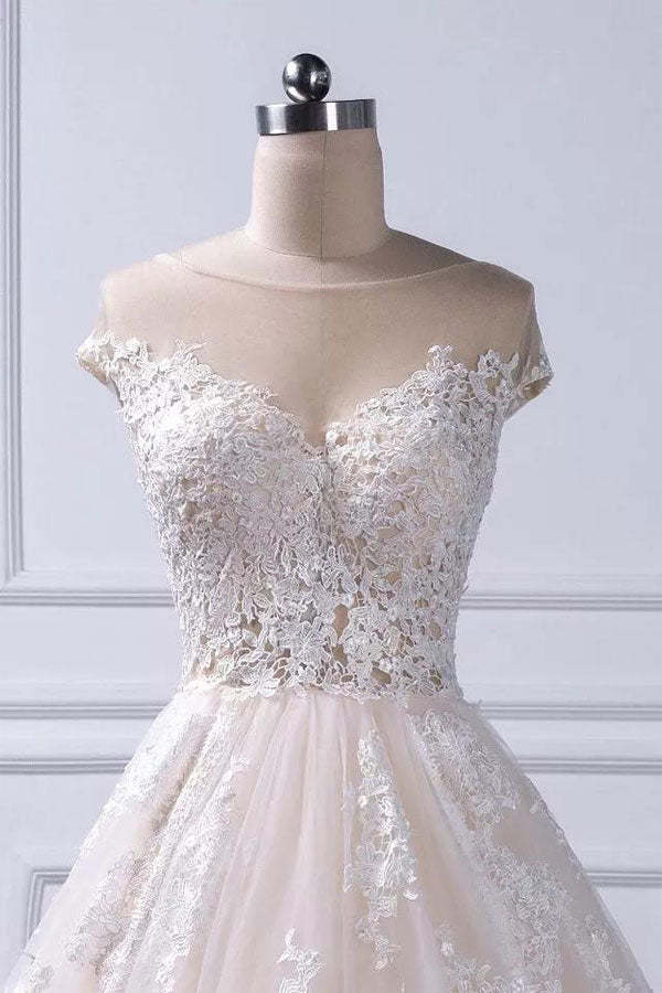 Gorgeous Ball Gown Cap Sleeve Wedding Dress With Lace Appliques WW263