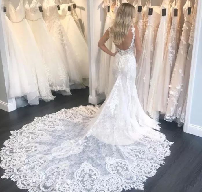 Gorgeous Lace Mermaid Garden Wedding Dress Long Bridal Gown WW289 winkbridal