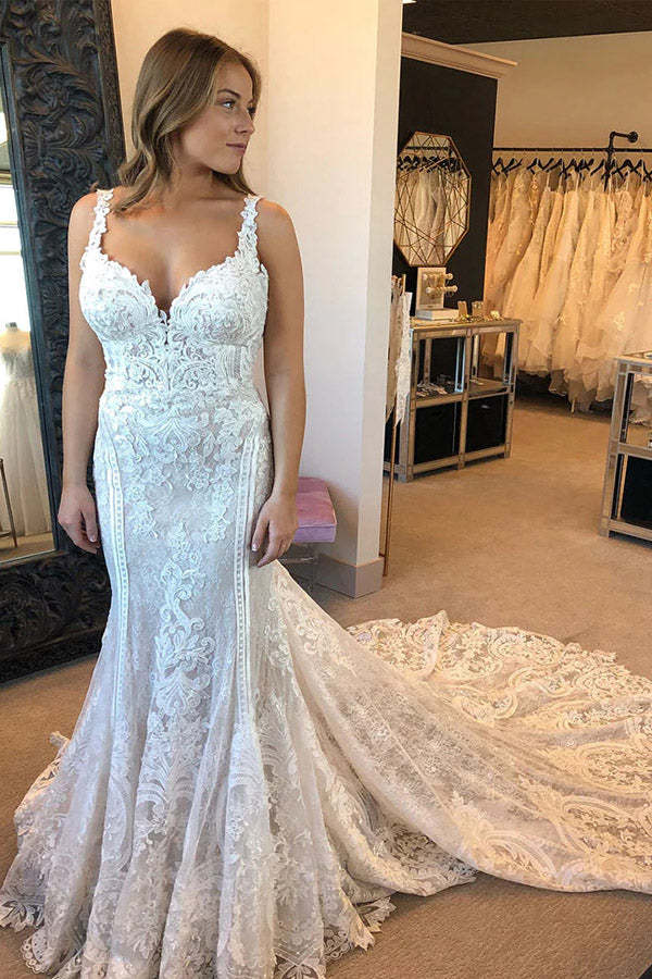 Gorgeous Lace Mermaid Garden Wedding Dress Long Bridal Gown WW289 winkbridal