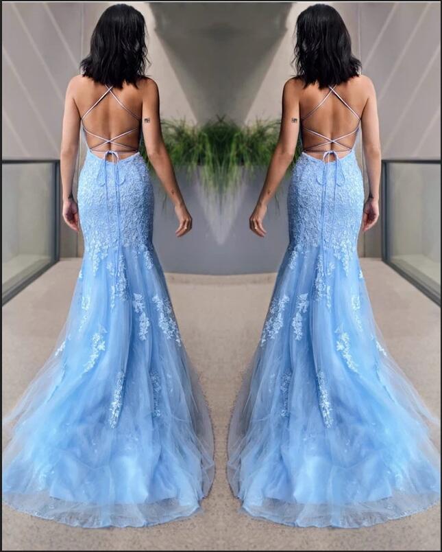 Halter Mermaid Prom Dress in Sky Blue