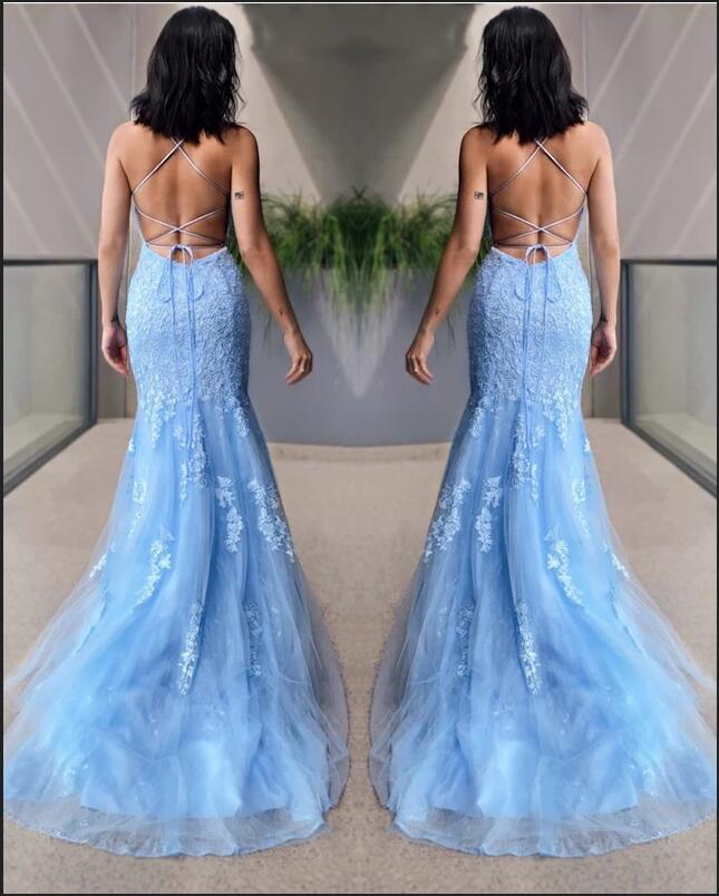 Halter Mermaid Prom Dress in Sky Blue