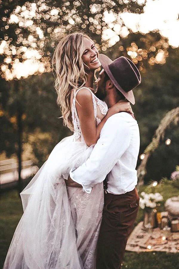 Ivory Tulle Sleeveless Beaded Beach Wedding Dress  WW275 winkbridal