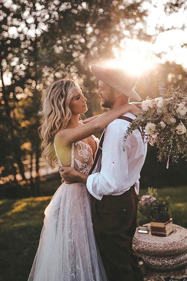 Ivory Tulle Sleeveless Beaded Beach Wedding Dress  WW275 winkbridal