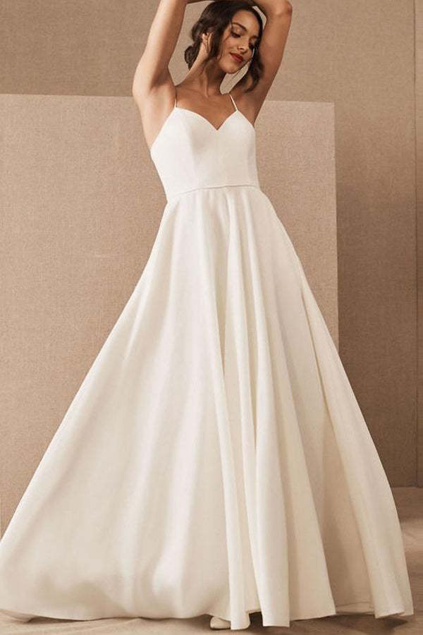 Ivory Tulle Spaghetti Straps Beach Wedding Dress