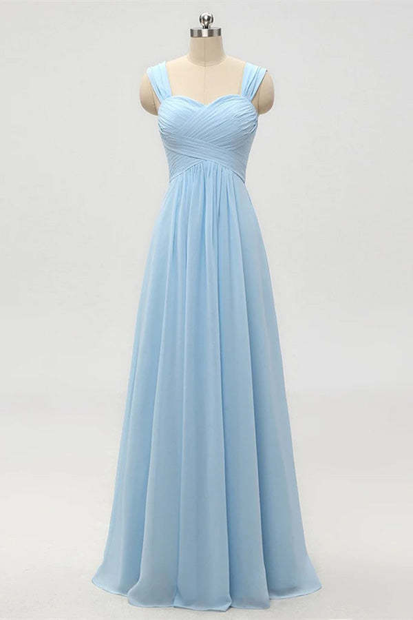 Light Blue A-Line Empire Waist Long Bridesmaid Dress