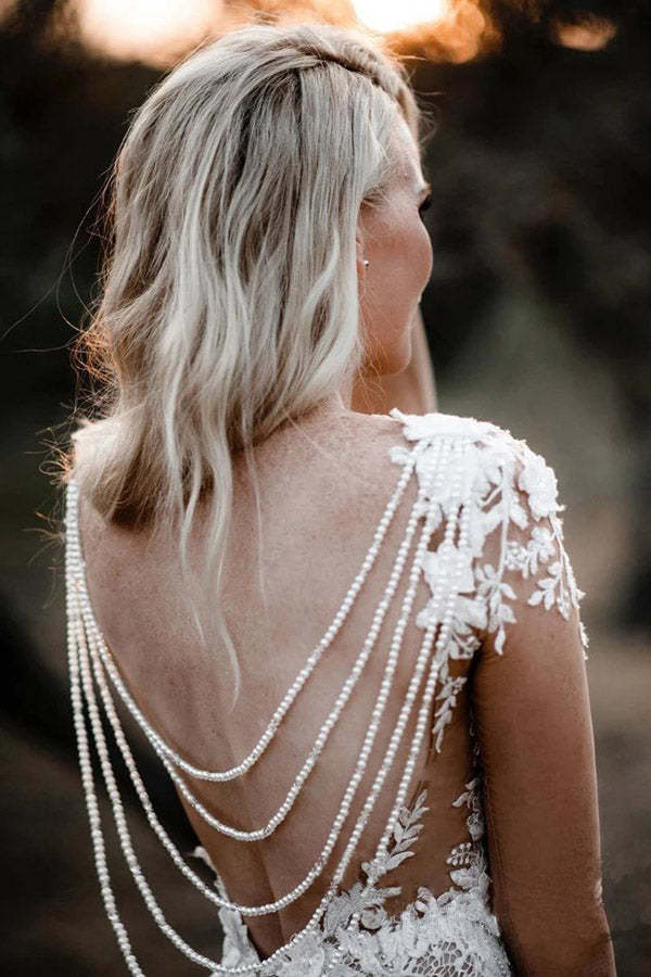 Long Sleeve Illusion Neck Lace Wedding Dress Appliqued Bridal Gown