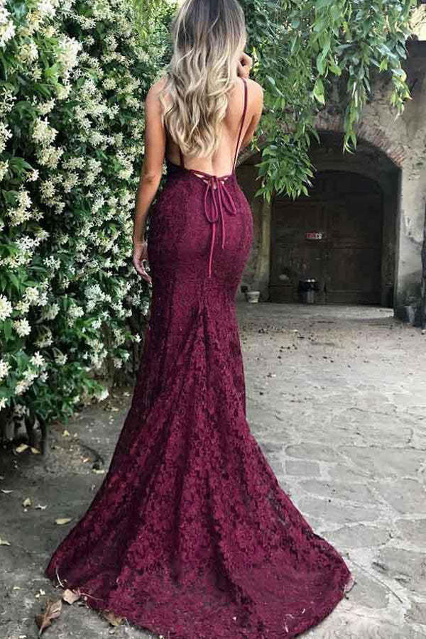 Mermaid Backless Lace Prom Dress Sexy Evening Dress