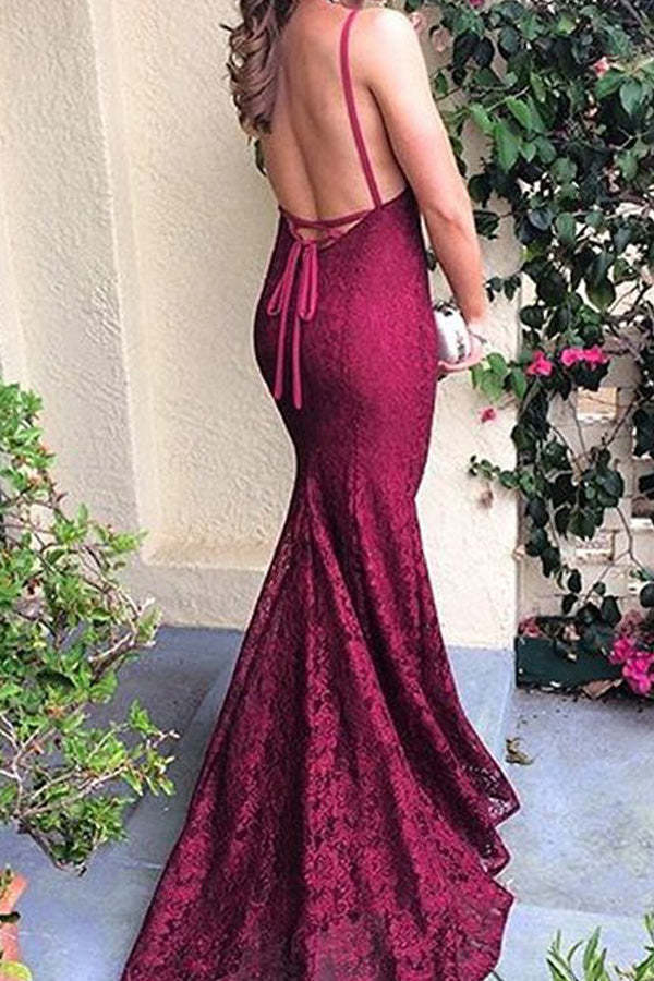 Mermaid Backless Lace Prom Dress Sexy Evening Dress