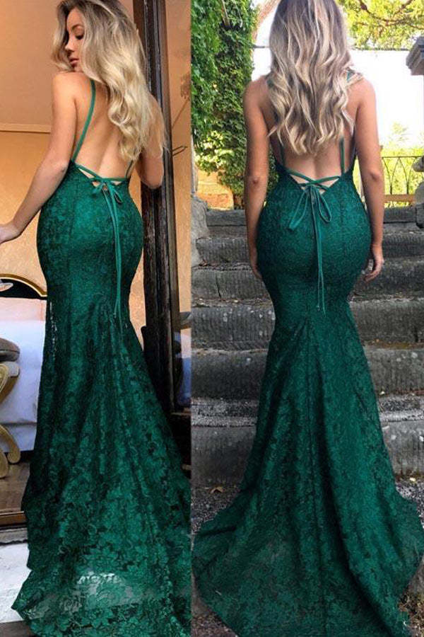 Mermaid Backless Lace Prom Dress Sexy Evening Dress
