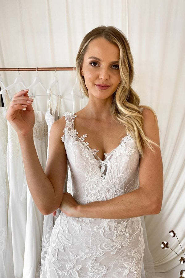Mermaid Ivory Tulle Lace Long Wedding Dresses Long Bridal Gown