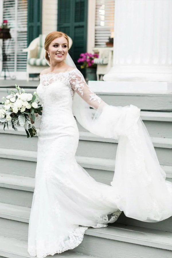 Mermaid Long Sleeve Ivory Lace Wedding Dress WW282 winkbridal