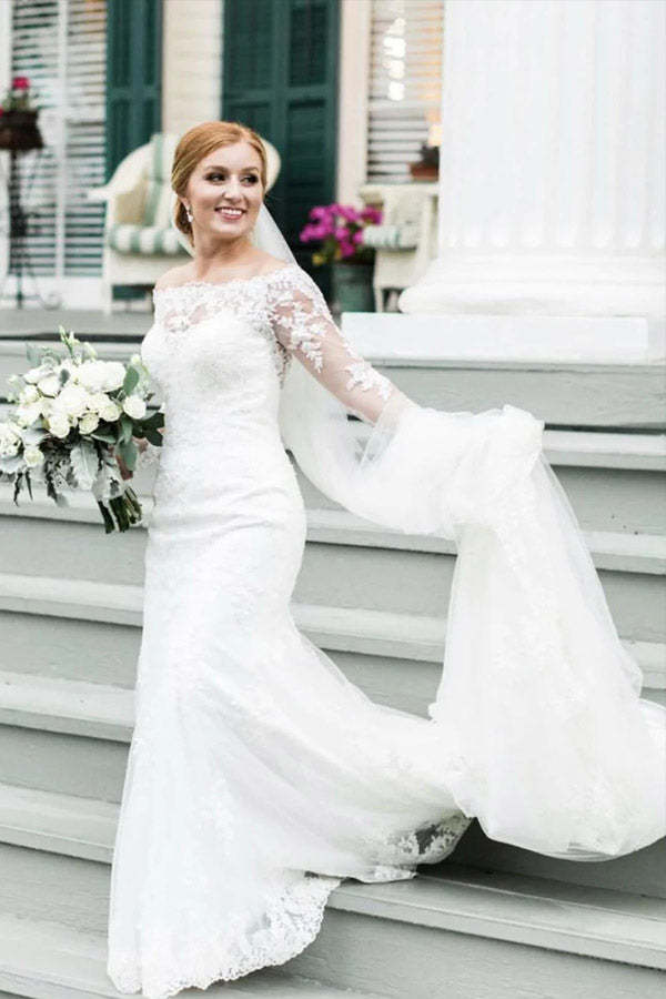 Mermaid Long Sleeve Ivory Lace Wedding Dress WW282 winkbridal
