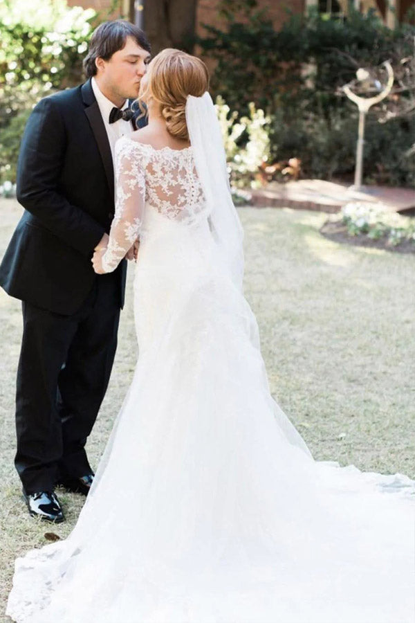 Mermaid Long Sleeve Ivory Lace Wedding Dress WW282 winkbridal