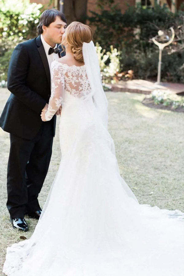 Mermaid Long Sleeve Ivory Lace Wedding Dress WW282 winkbridal
