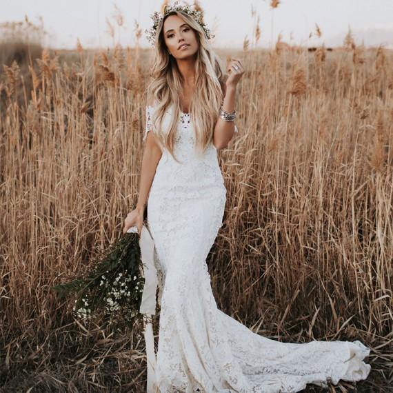 Halter Lace Wedding Dress Chiffon Beach Birdal Gown