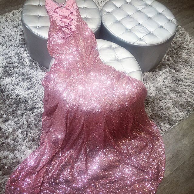 Mermaid Rose Gold Sequins Long Prom Dress Straps Evening Dress