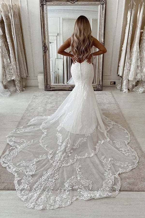 Mermaid Ivory Lace Wedding Dress Backless Bridal Gown