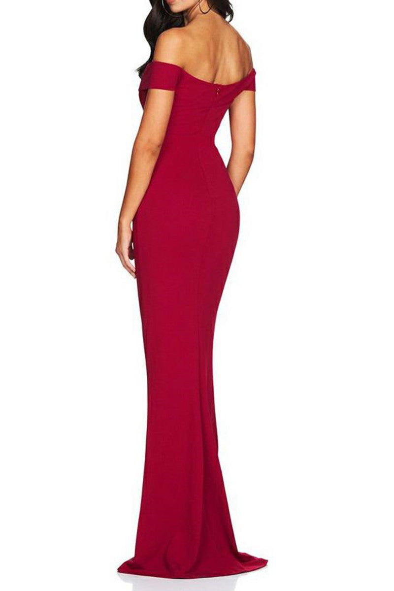 Off Shoulder Mermaid Burgundy Long Prom Dresses, Burgundy Bridesmaid Dresses, Mermaid Formal Dresses