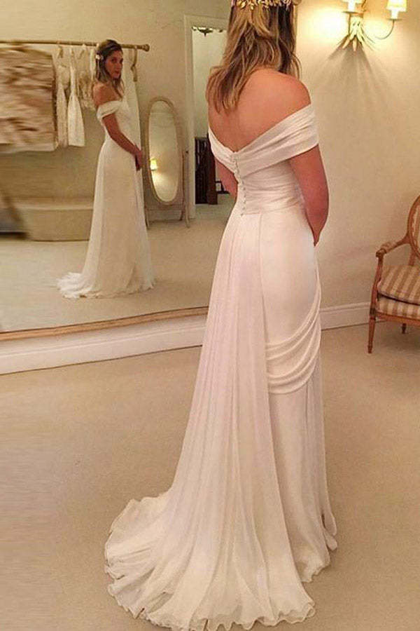 Off The Shoulder Ivory Chiffon Beach Wedding Dress