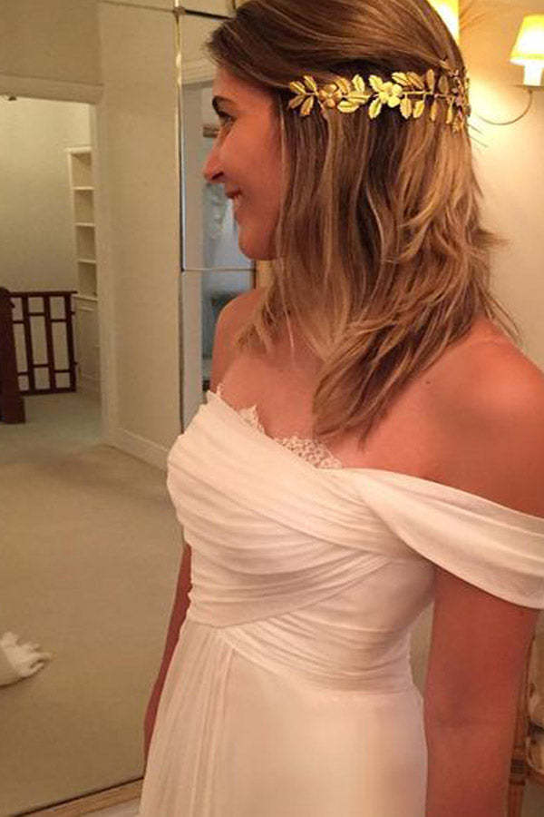 Off The Shoulder Ivory Chiffon Beach Wedding Dress