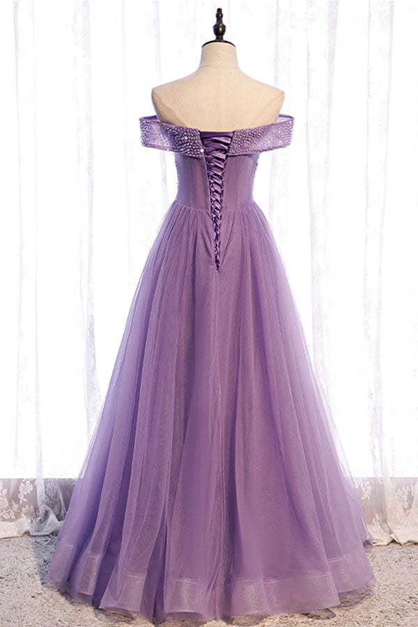 Off The Shoulder Organza Long Prom Dress Beaded Evening Dress