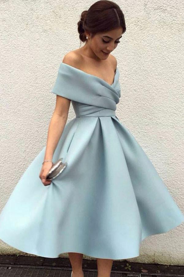Off The Shoulder Short Homecoming Dress Tea Length Prom Dress