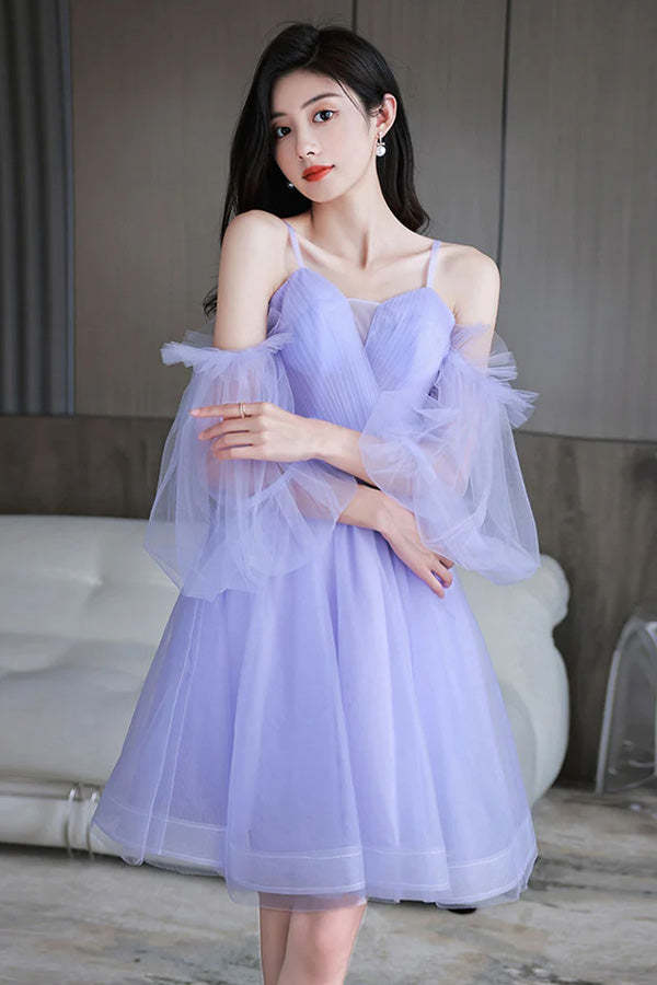 Puffy Purple Tulle Fairy Homecoming Dress With Sleeve WD260 winkbridal