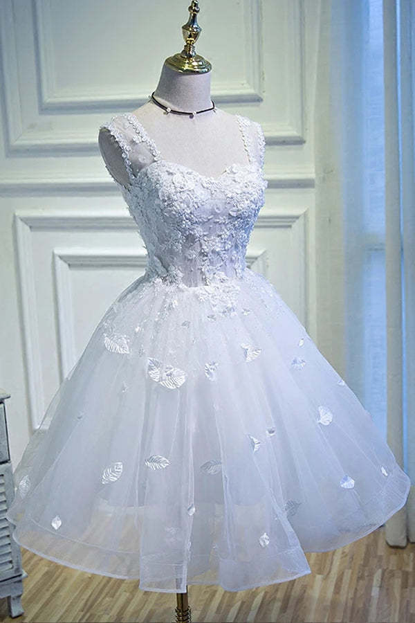 Puffy Sweetheart Homecoming Dress Lace Appliques Short Prom Dress