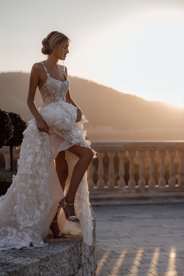 Romantic A Line Lace Flowers Ivory Wedding Dress WW276