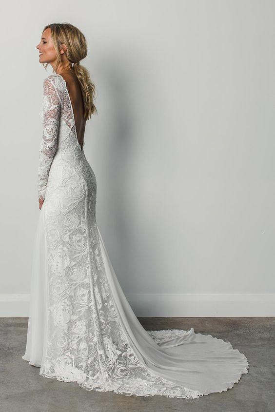 Sheath Illusion Neck Ivory Wedding Dress Rustic Lace Bridal Gown