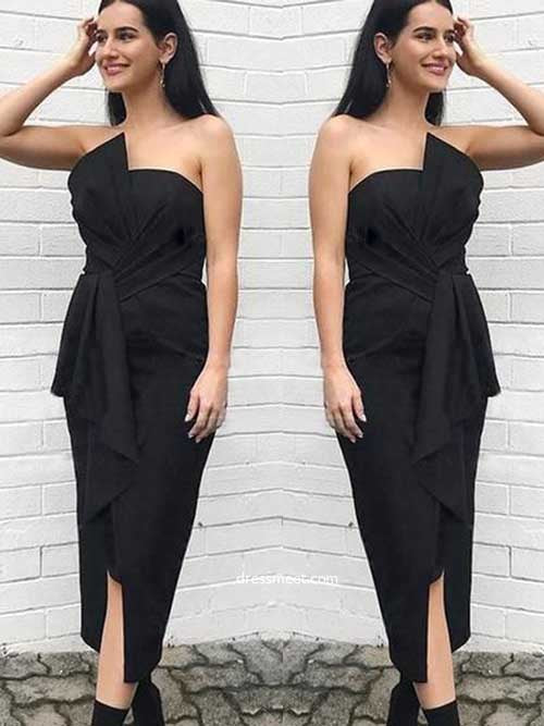 Sheath Bow Strapless Split Satin Bridesmaid Dress