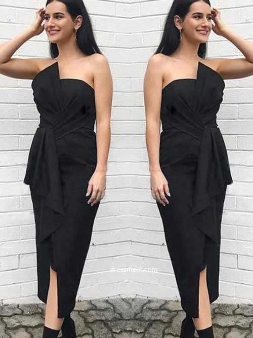 Sheath Bow Strapless Split Satin Bridesmaid Dress