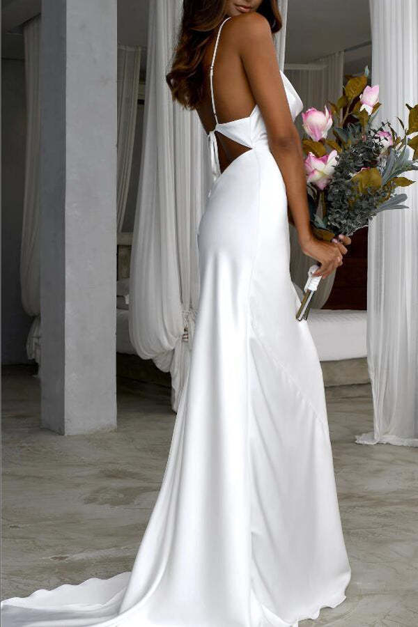 Sheath Cowl Neck Bridal Dress Vintage Ivory Satin Wedding Dress
