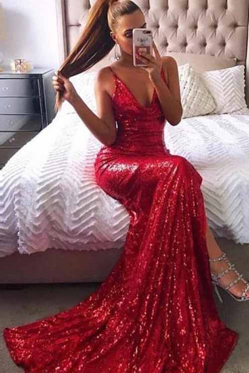 Sheath Sequins Long Prom Dress Sexy Backless Evening Dress