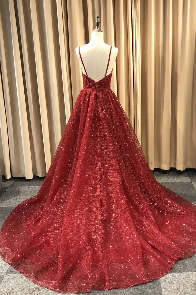 Shiny A Line V Neck Navy BlueRedChampagne Prom Dresses, Shiny V Neck Formal Graduation Dresses