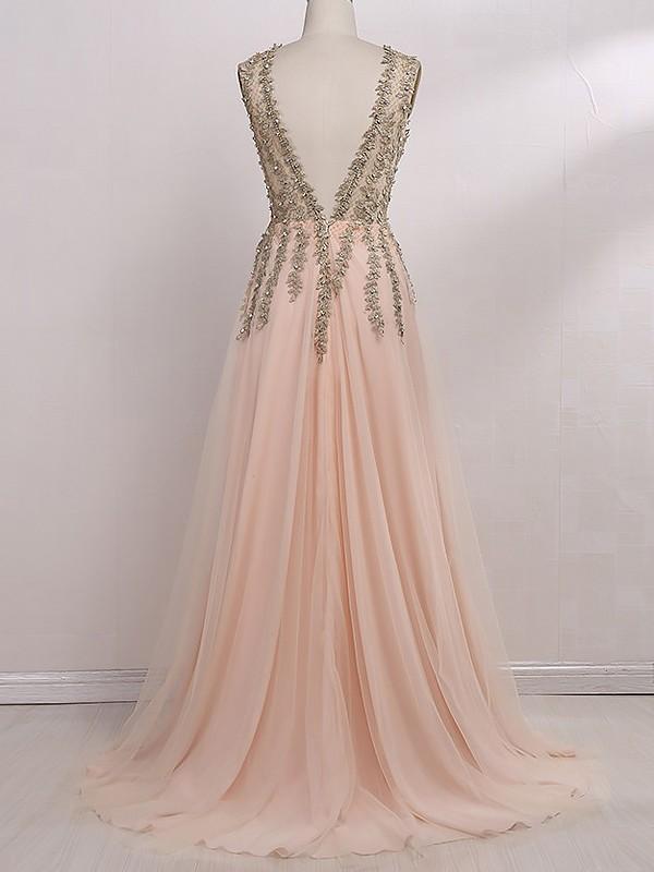 Shiny Rhinestone Long Prom Dress With Slit Open Back Evening Dress