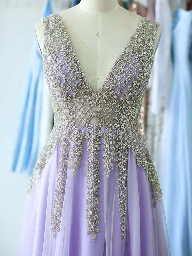 Shiny Rhinestone Long Prom Dress With Slit Open Back Evening Dress