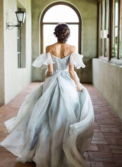 Simple A Line Off The Shoulder Chiffon Wedding Dress