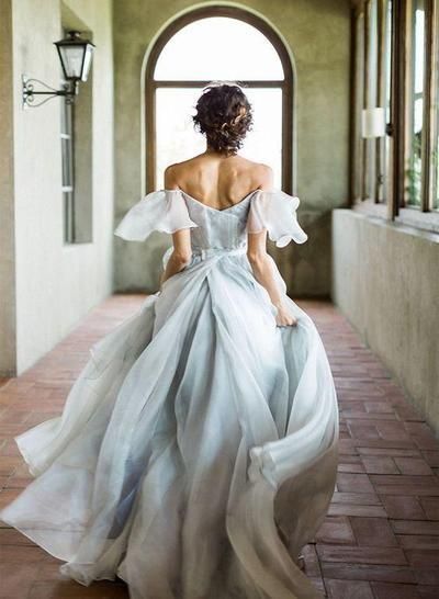 Simple A Line Off The Shoulder Chiffon Wedding Dress