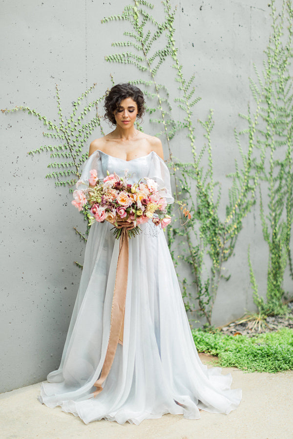 Simple A Line Off The Shoulder Chiffon Wedding Dress