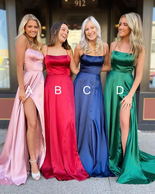 Simple Spaghetti Straps Satin Prom Dress Party Dress