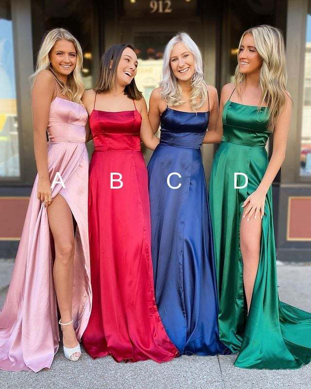 Simple Spaghetti Straps Satin Prom Dress Party Dress