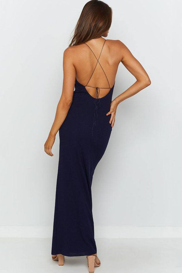 Simple Spaghetti Straps Satin Prom Dress Split Evening Dress