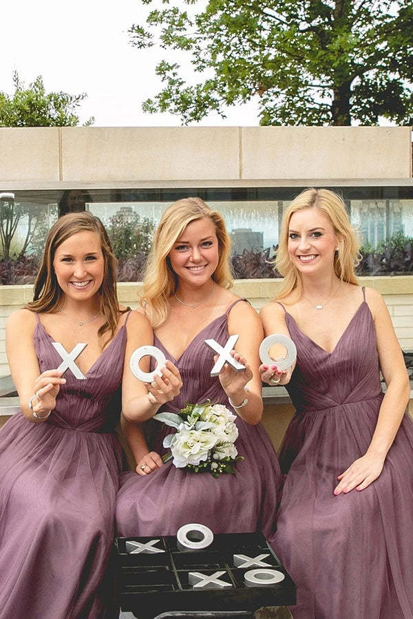 Spaghetti Straps Dusty Purple Tulle Bridesmaid Dress