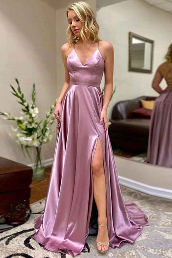 Spaghetti Straps Long Prom Dress Lace Up Evening Dress