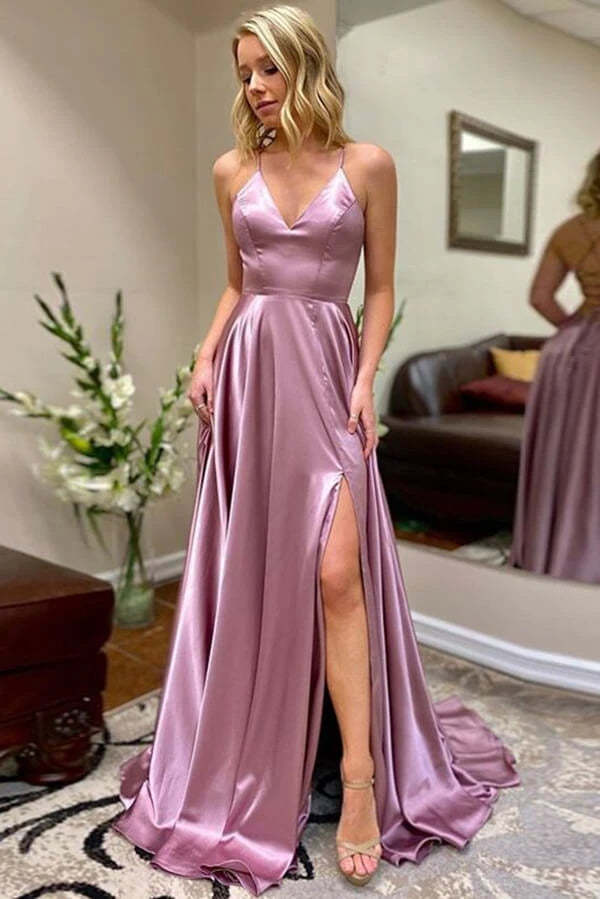 Spaghetti Straps Long Prom Dress Lace Up Evening Dress