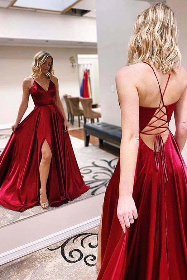 Spaghetti Straps Long Prom Dress Lace Up Evening Dress